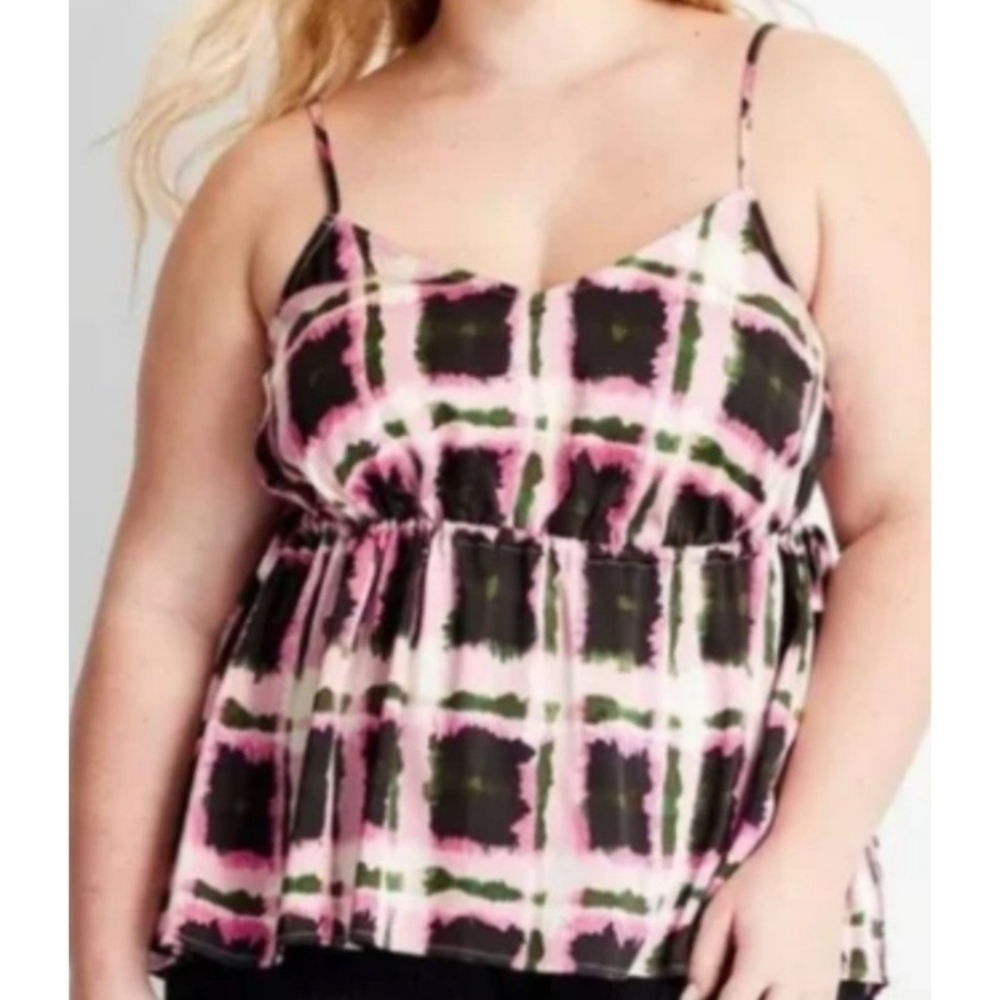 Future Collective Cami Sweetheart neckline Tank top Pink&Black Geometric Size 2X